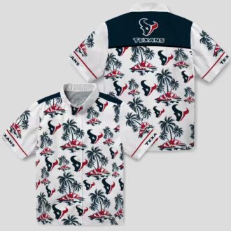 Blue and White Houston Texans Palm Island Hawaiian Shirt for Men and Women