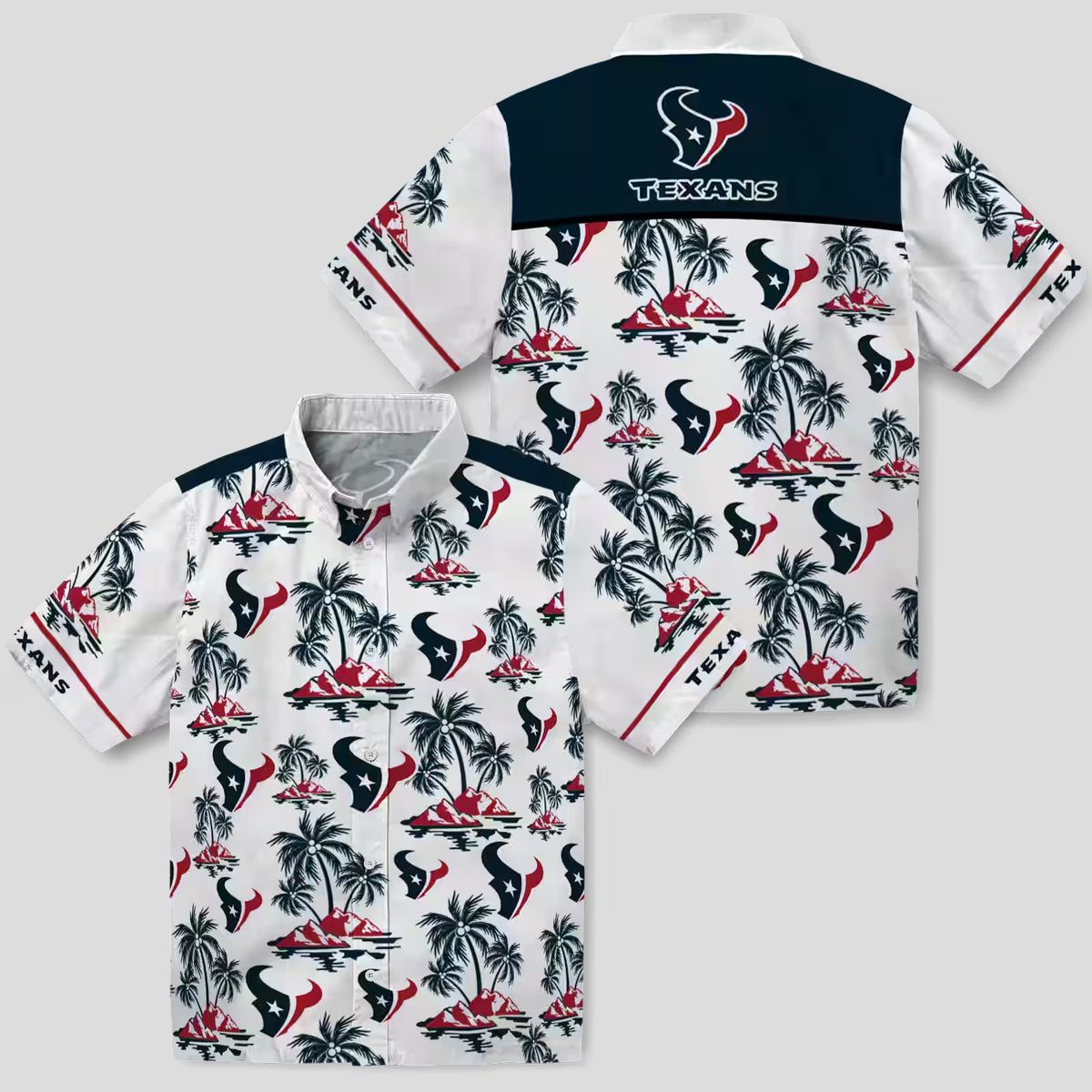 Blue and White Houston Texans Palm Island Hawaiian Shirt for Men and Women