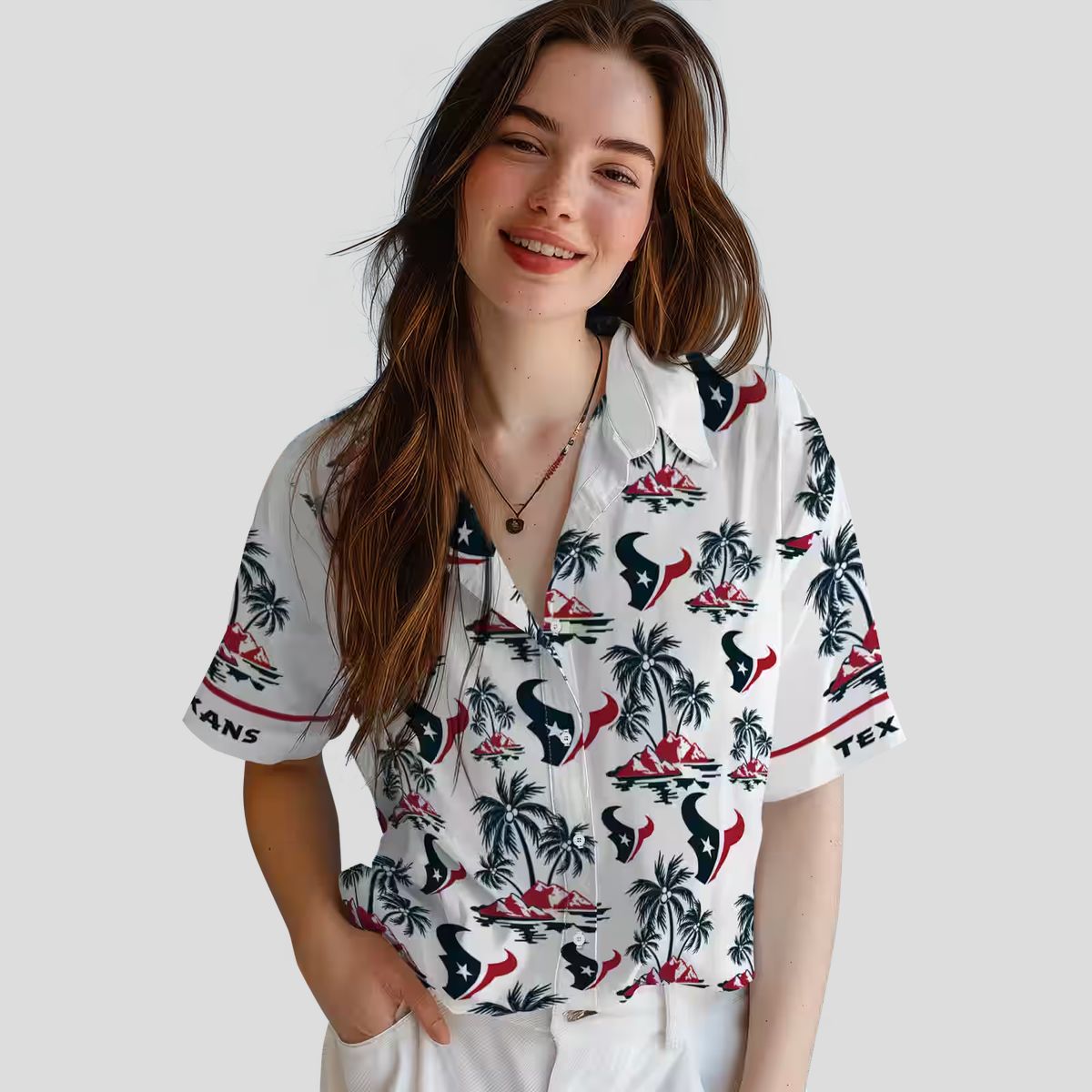 Blue and White Houston Texans Palm Island Hawaiian Shirt for Men and Women
