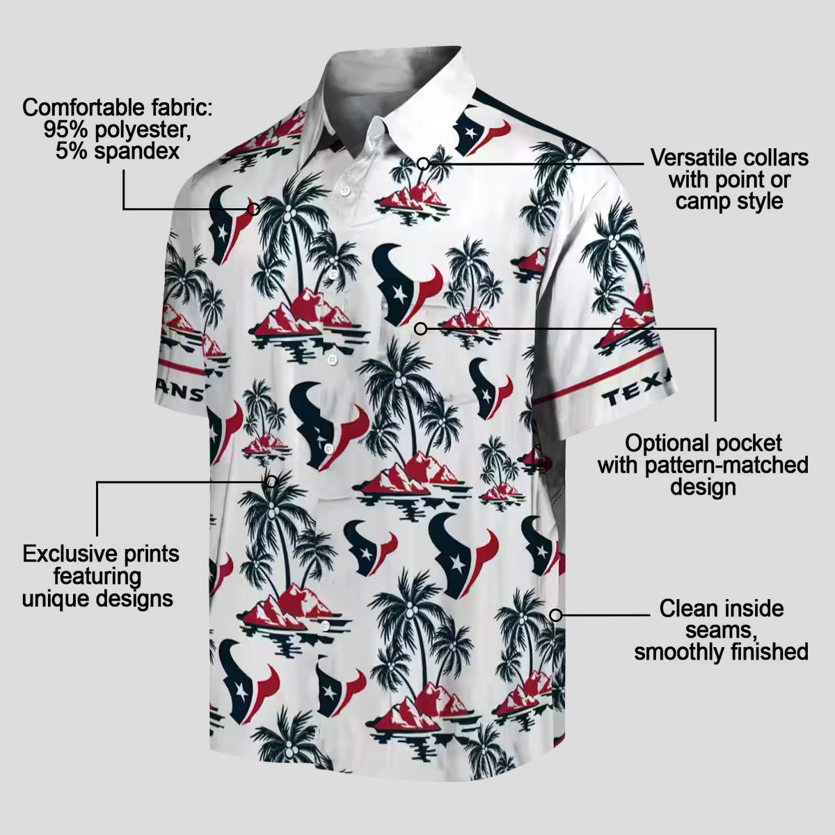 Blue and White Houston Texans Palm Island Hawaiian Shirt for Men and Women