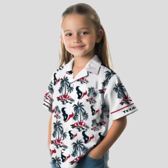 Blue and White Houston Texans Palm Island Hawaiian Shirt for Men and Women
