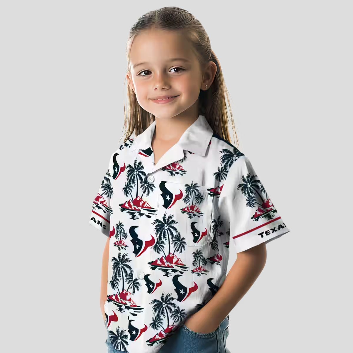 Blue and White Houston Texans Palm Island Hawaiian Shirt for Men and Women