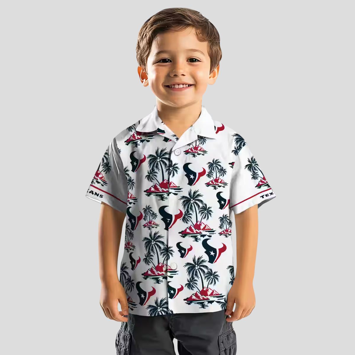 Blue and White Houston Texans Palm Island Hawaiian Shirt for Men and Women
