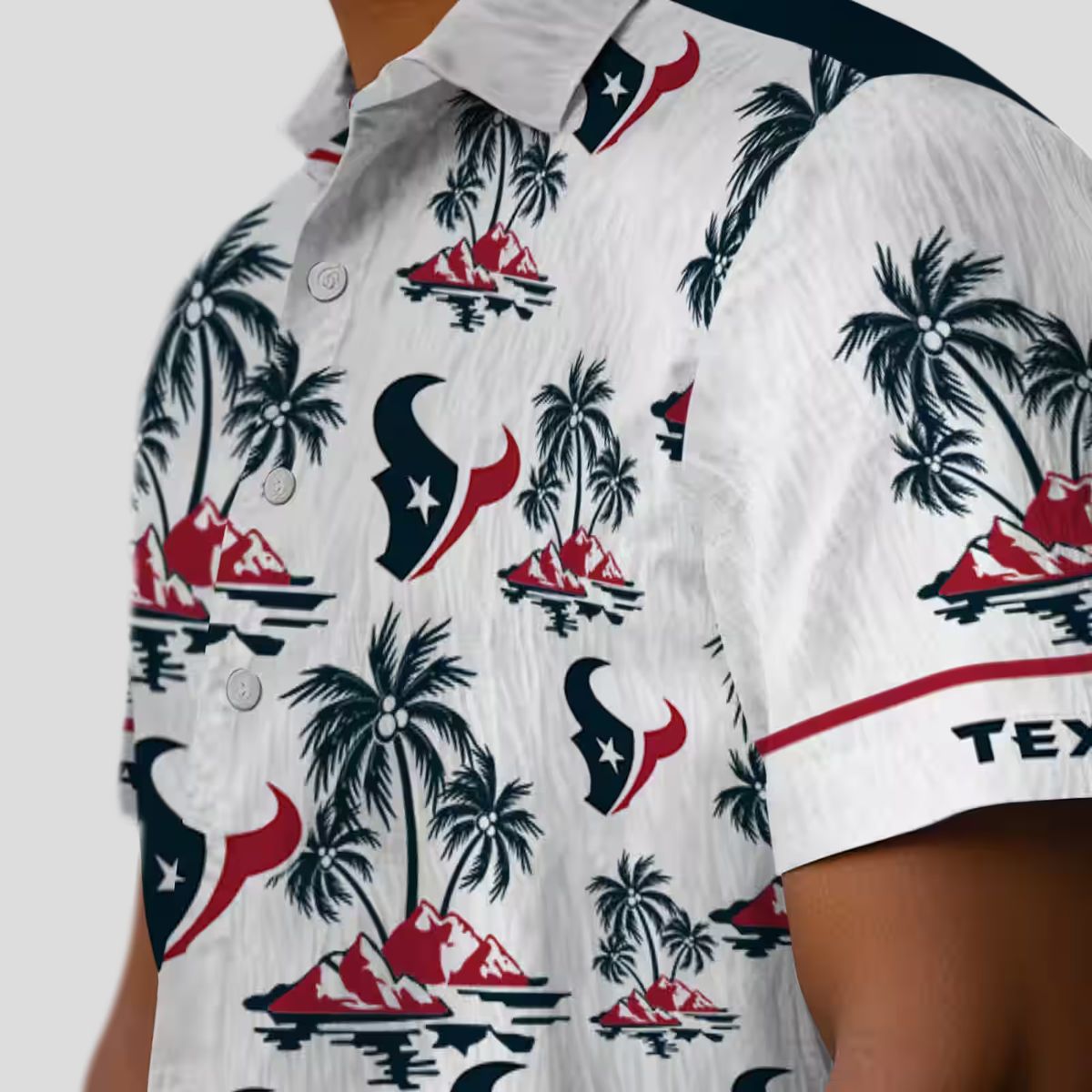 Blue and White Houston Texans Palm Island Hawaiian Shirt for Men and Women