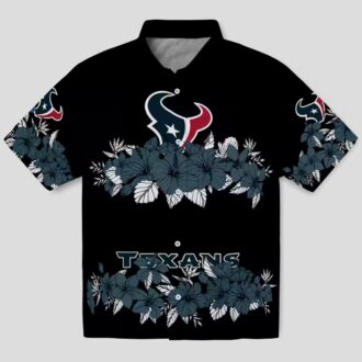 Blue Black Houston Texans Hibiscus Stripe Hawaiian Shirt for Summer Fans