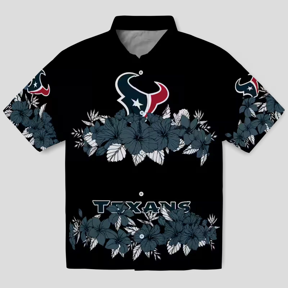 Blue Black Houston Texans Hibiscus Stripe Hawaiian Shirt for Summer Fans