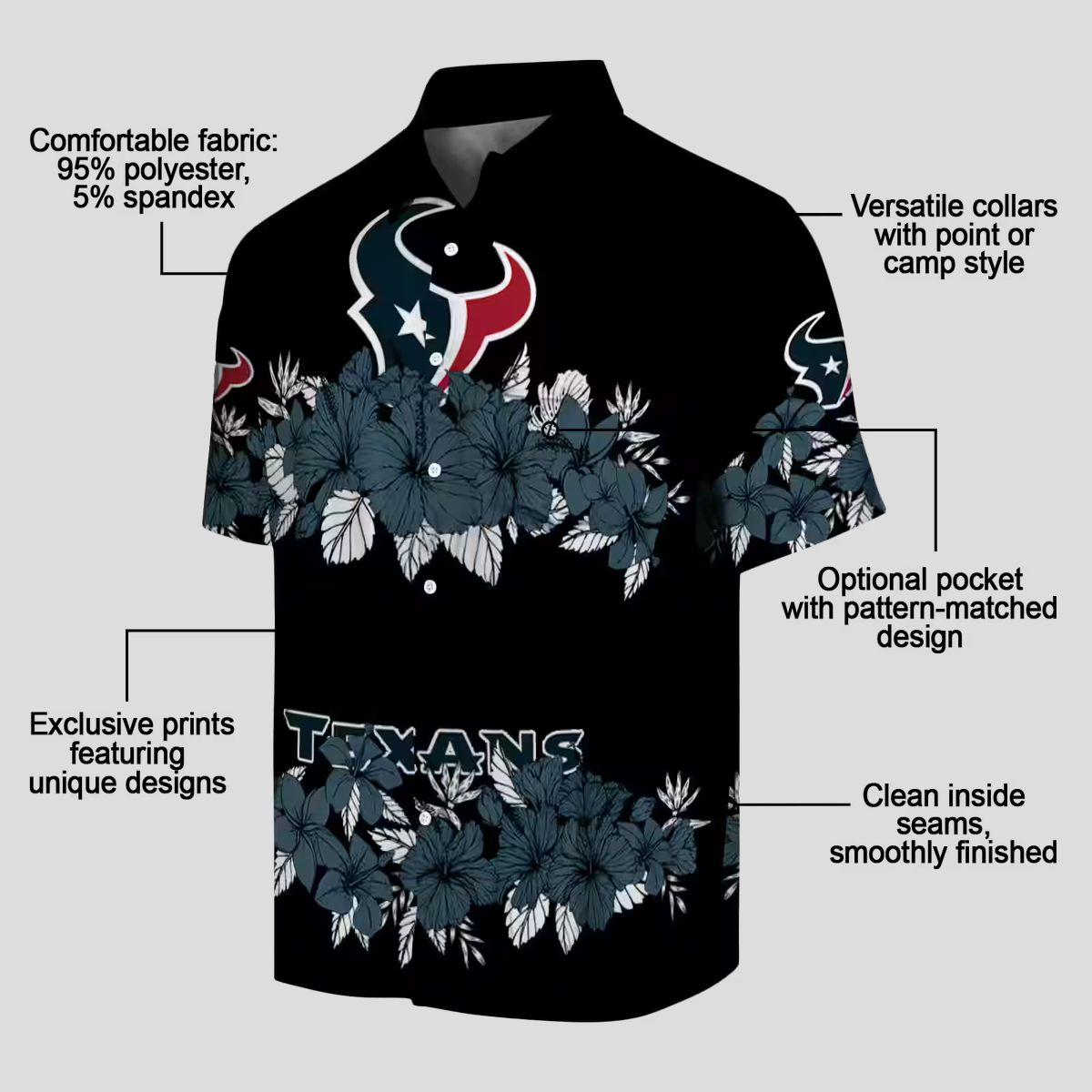 Blue Black Houston Texans Hibiscus Stripe Hawaiian Shirt for Summer Fans