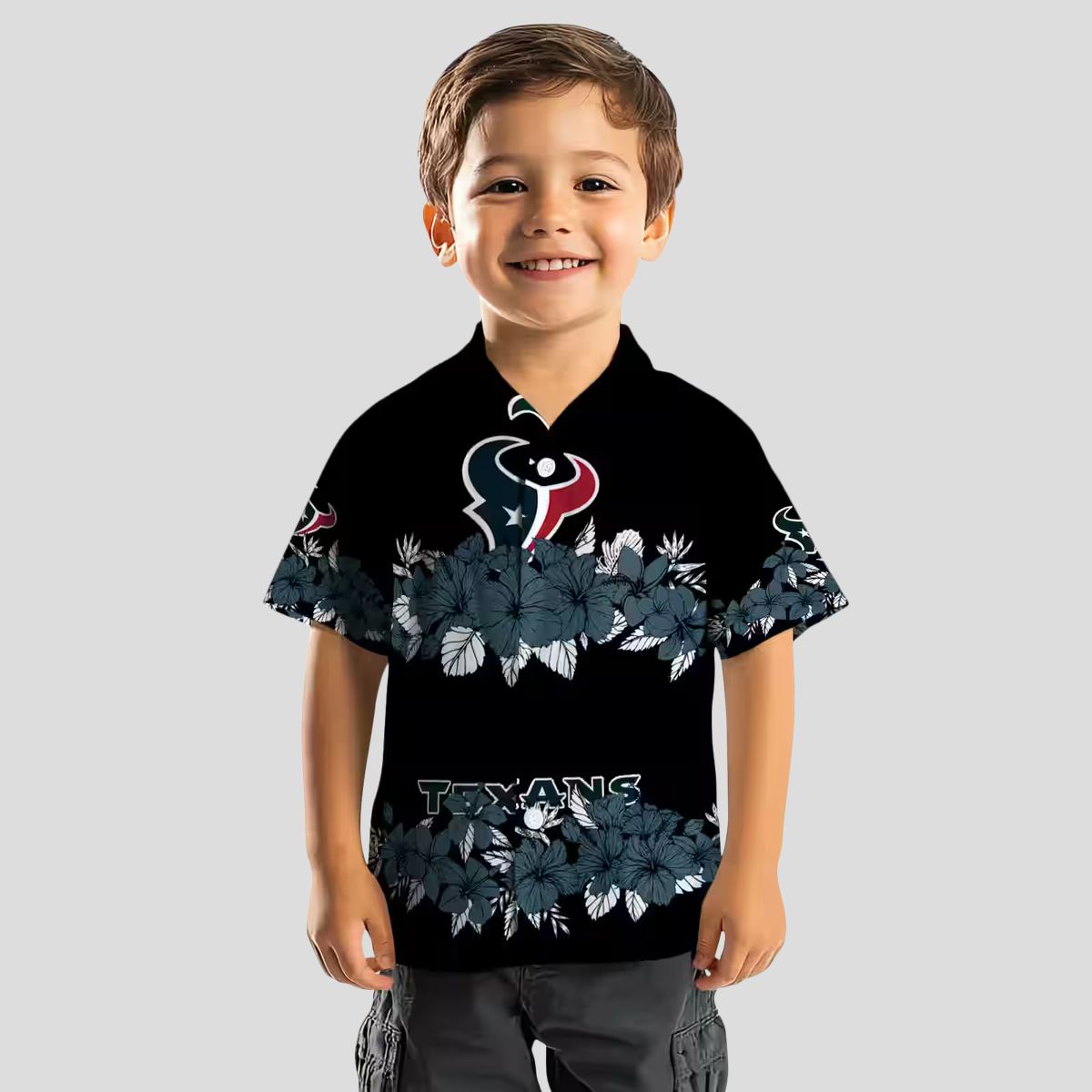Blue Black Houston Texans Hibiscus Stripe Hawaiian Shirt for Summer Fans