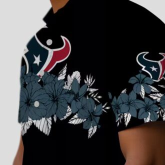 Blue Black Houston Texans Hibiscus Stripe Hawaiian Shirt for Summer Fans