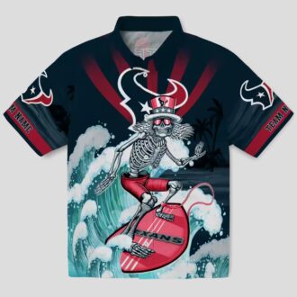 Blue Houston Texans Hawaiian Shirt, Surfing Skeleton Custom Aloha Shirt for Summer