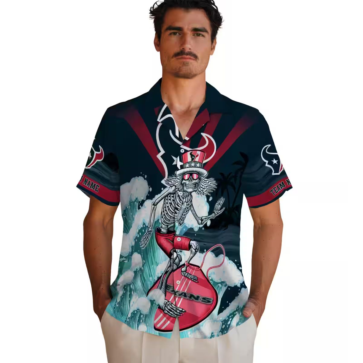 Blue Houston Texans Hawaiian Shirt, Surfing Skeleton Custom Aloha Shirt for Summer
