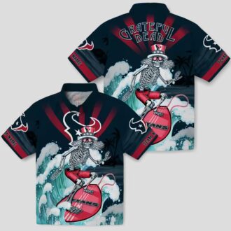 Blue Houston Texans Hawaiian Shirt, Surfing Skeleton Custom Aloha Shirt for Summer