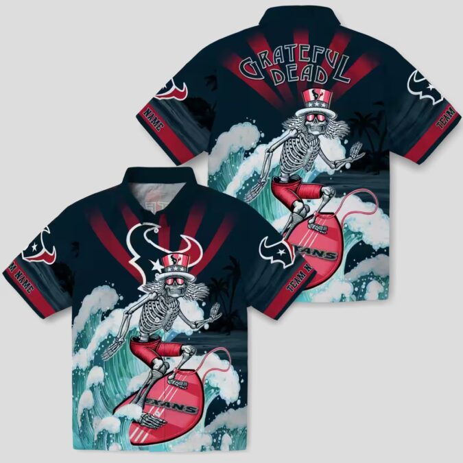 Blue Houston Texans Hawaiian Shirt, Surfing Skeleton Custom Aloha Shirt for Summer