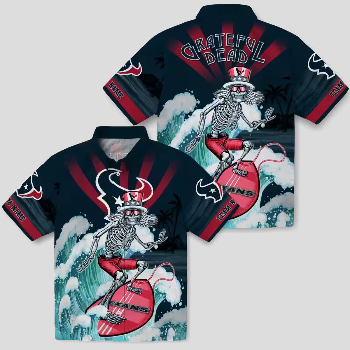 Blue Houston Texans Hawaiian Shirt, Surfing Skeleton Custom Aloha Shirt for Summer