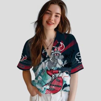 Blue Houston Texans Hawaiian Shirt, Surfing Skeleton Custom Aloha Shirt for Summer