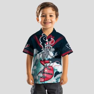 Blue Houston Texans Hawaiian Shirt, Surfing Skeleton Custom Aloha Shirt for Summer