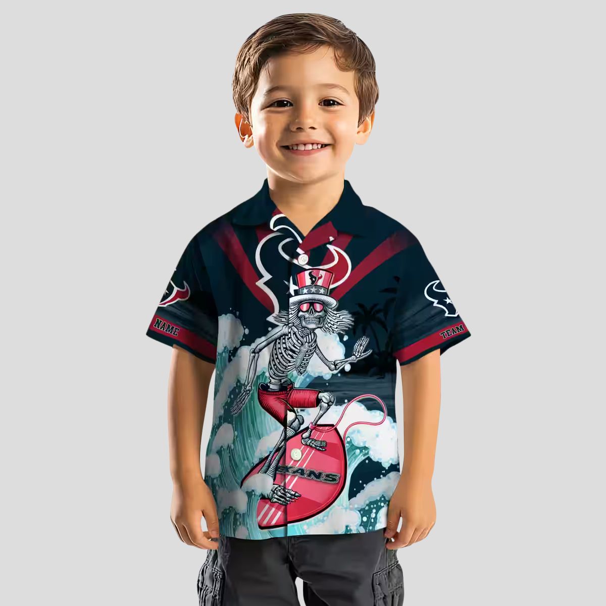 Blue Houston Texans Hawaiian Shirt, Surfing Skeleton Custom Aloha Shirt for Summer