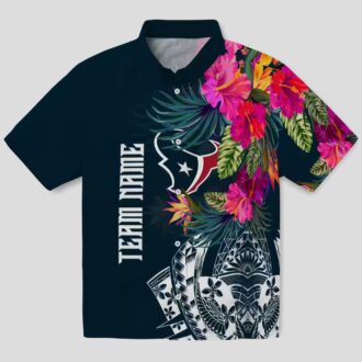 Blue Houston Texans Tropical Polynesian Floral Hawaiian Shirt for Men and Women