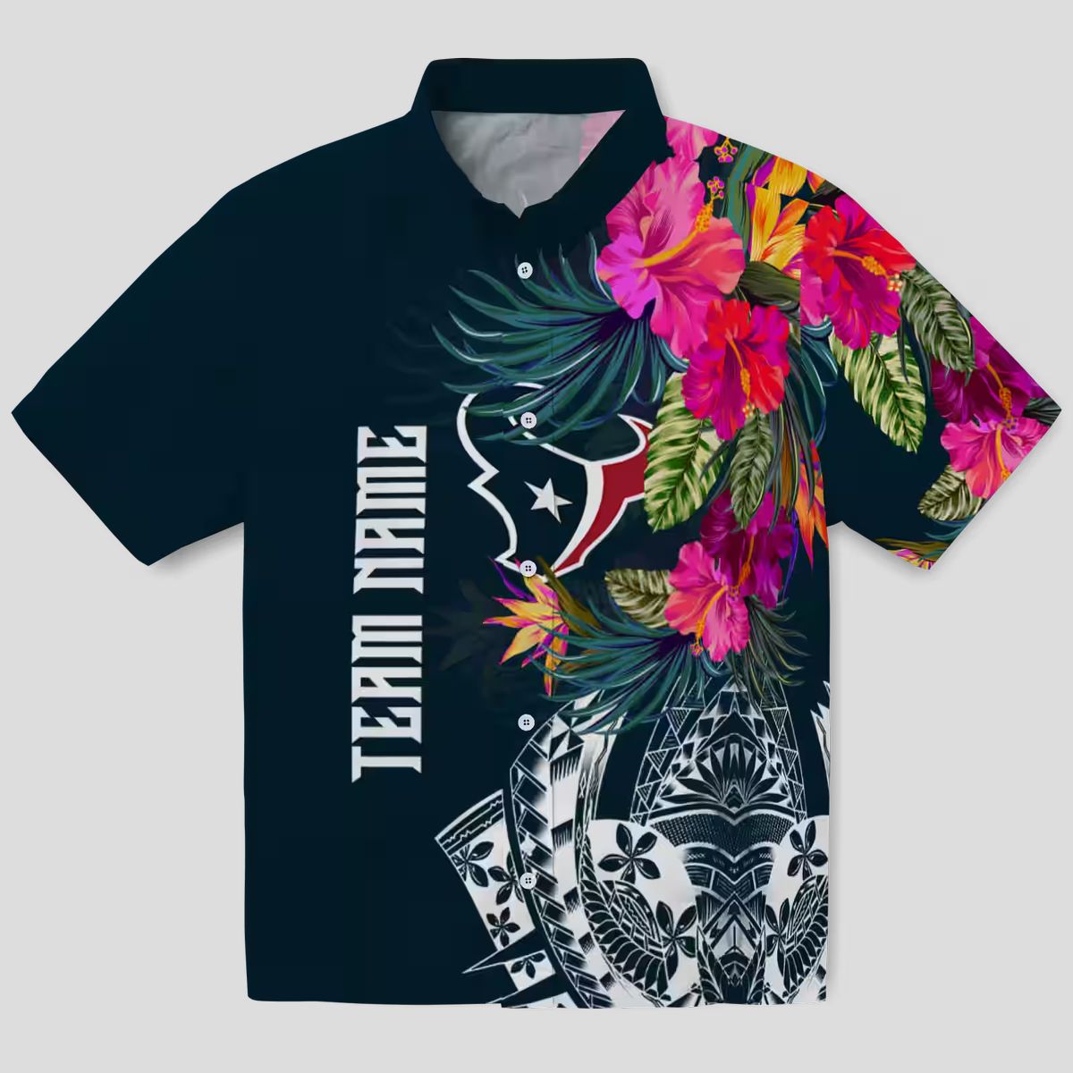 Blue Houston Texans Tropical Polynesian Floral Hawaiian Shirt for Men and Women