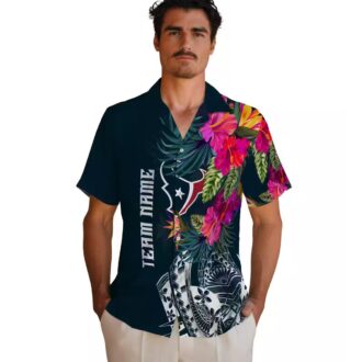 Blue Houston Texans Tropical Polynesian Floral Hawaiian Shirt for Men and Women