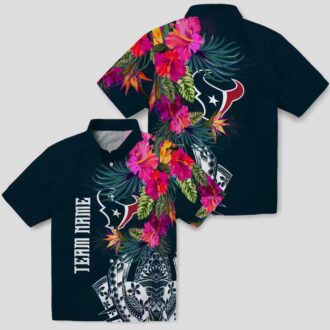 Blue Houston Texans Tropical Polynesian Floral Hawaiian Shirt for Men and Women