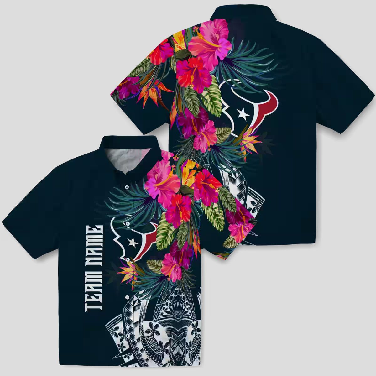 Blue Houston Texans Tropical Polynesian Floral Hawaiian Shirt for Men and Women