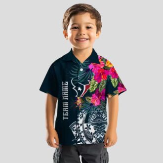 Blue Houston Texans Tropical Polynesian Floral Hawaiian Shirt for Men and Women
