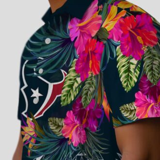 Blue Houston Texans Tropical Polynesian Floral Hawaiian Shirt for Men and Women