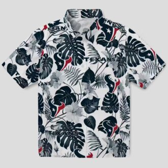 Blue White Houston Texans Hawaiian Shirt, Tropical Plants Aloha Shirt for Beach Party