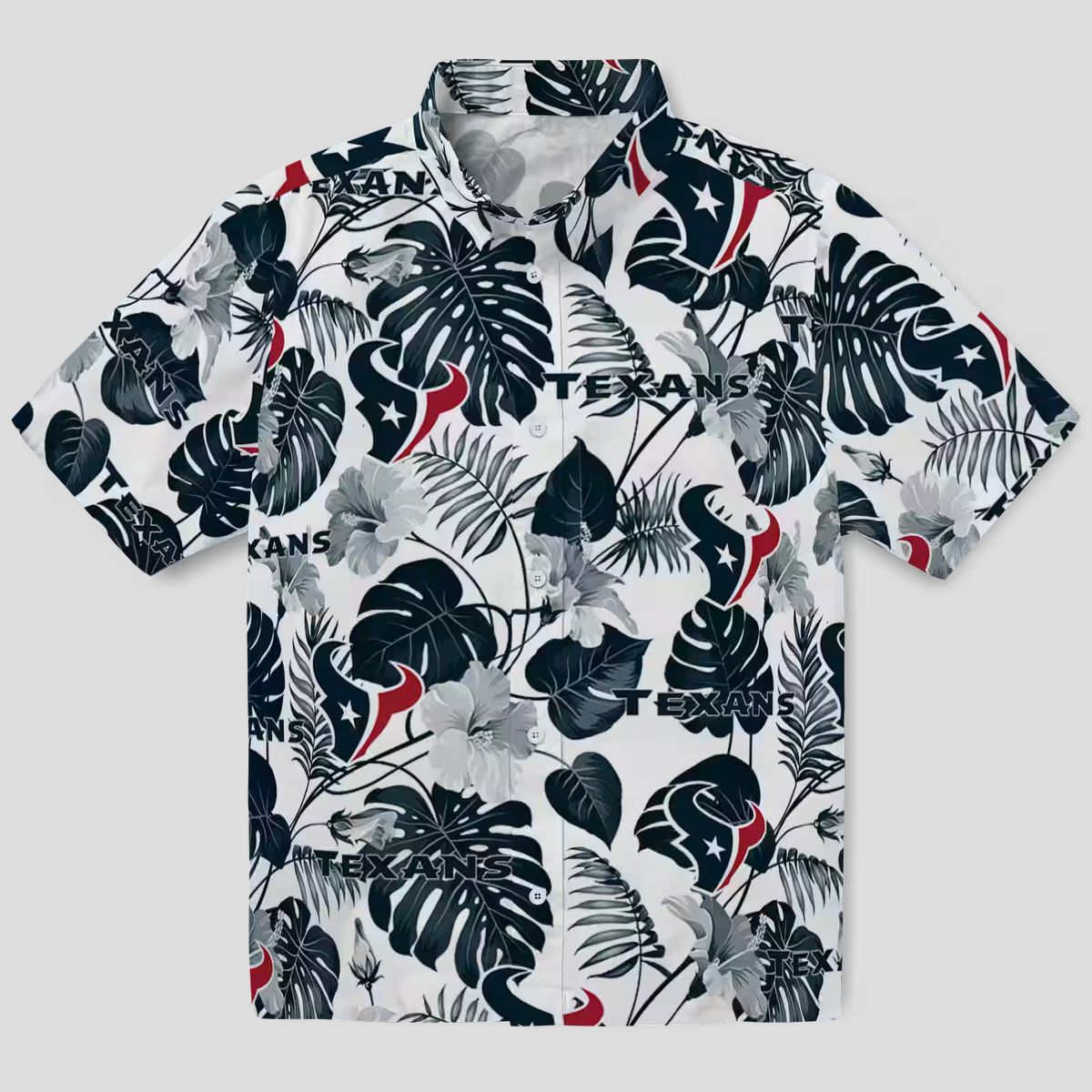 Blue White Houston Texans Hawaiian Shirt, Tropical Plants Aloha Shirt for Beach Party