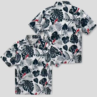 Blue White Houston Texans Hawaiian Shirt, Tropical Plants Aloha Shirt for Beach Party