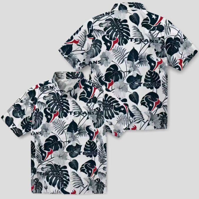 Blue White Houston Texans Hawaiian Shirt, Tropical Plants Aloha Shirt for Beach Party