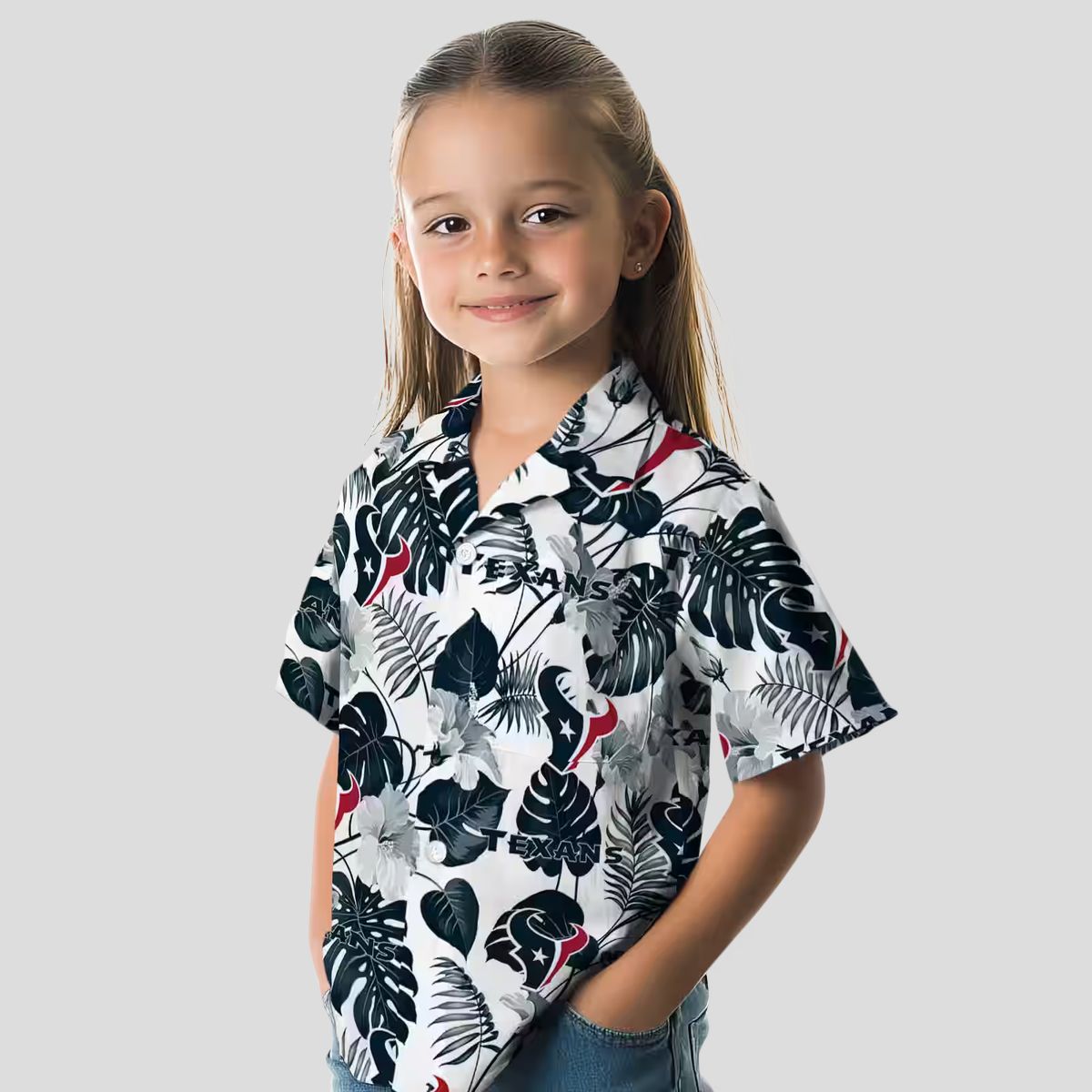 Blue White Houston Texans Hawaiian Shirt, Tropical Plants Aloha Shirt for Beach Party