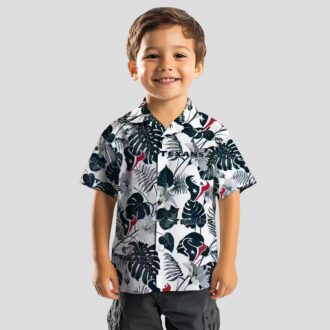 Blue White Houston Texans Hawaiian Shirt, Tropical Plants Aloha Shirt for Beach Party