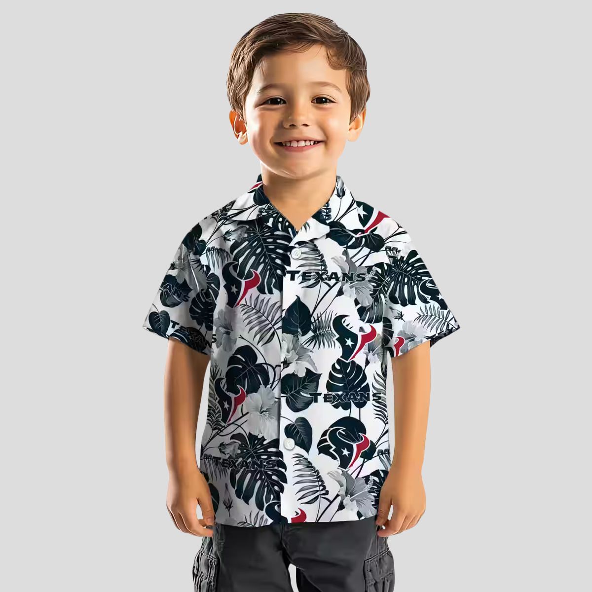 Blue White Houston Texans Hawaiian Shirt, Tropical Plants Aloha Shirt for Beach Party