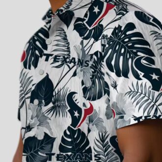 Blue White Houston Texans Hawaiian Shirt, Tropical Plants Aloha Shirt for Beach Party