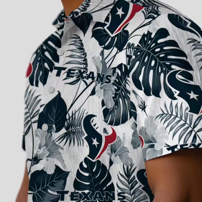 Blue White Houston Texans Hawaiian Shirt, Tropical Plants Aloha Shirt for Beach Party