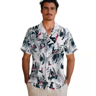 Custom Blue White Houston Texans Hawaiian Shirt, Botanical Theme Aloha Button Up