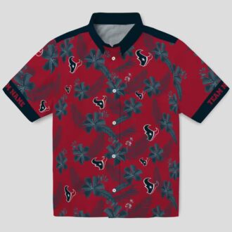 Custom Houston Texans Hawaiian Shirt, Red Botanical Print Aloha Shirt for Men