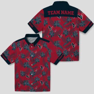 Custom Houston Texans Hawaiian Shirt, Red Botanical Print Aloha Shirt for Men