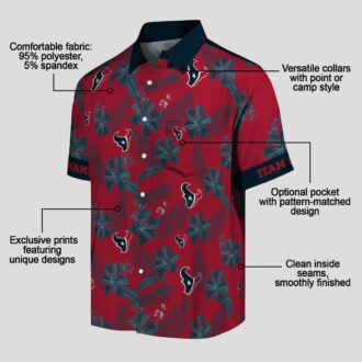 Custom Houston Texans Hawaiian Shirt, Red Botanical Print Aloha Shirt for Men