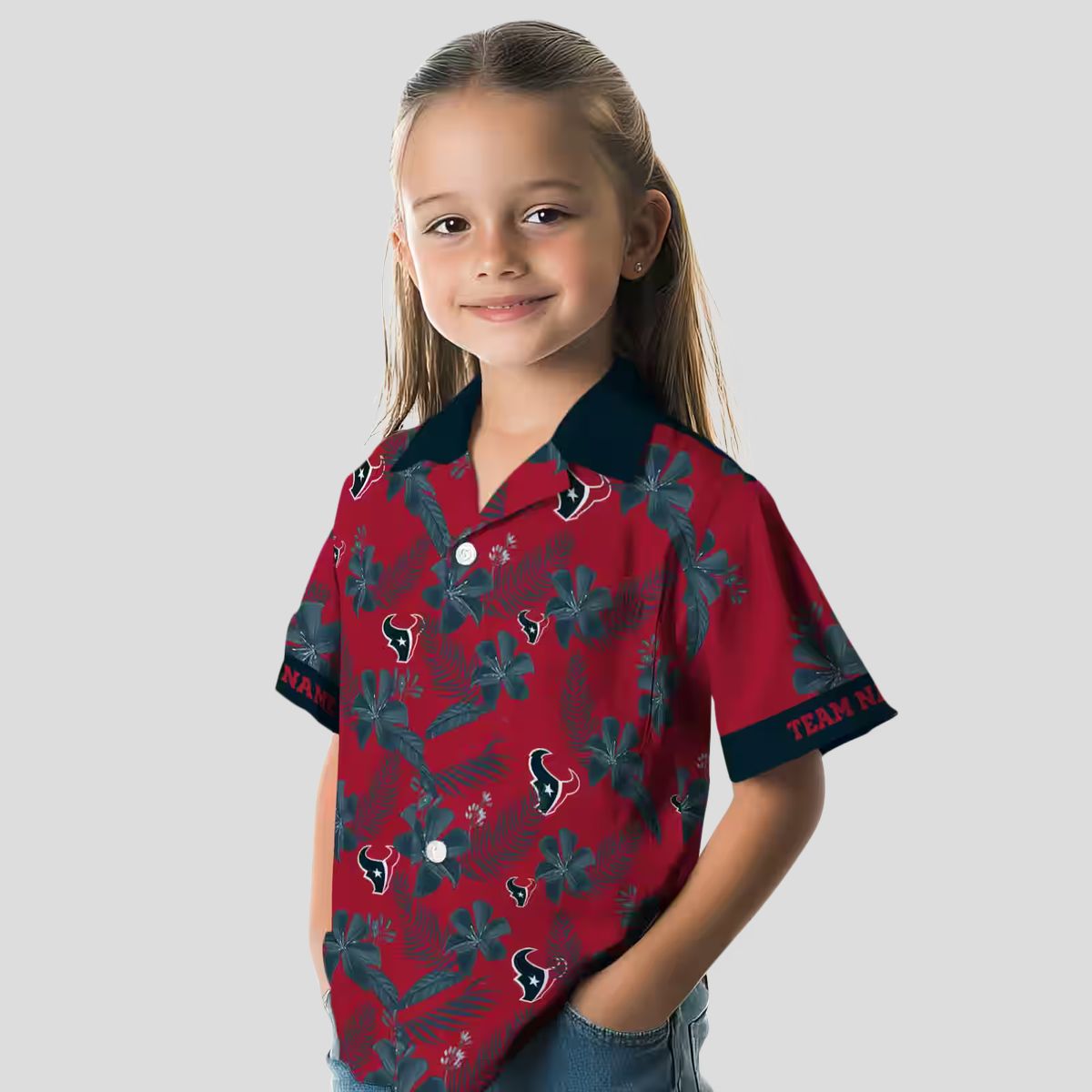 Custom Houston Texans Hawaiian Shirt, Red Botanical Print Aloha Shirt for Men