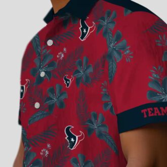 Custom Houston Texans Hawaiian Shirt, Red Botanical Print Aloha Shirt for Men