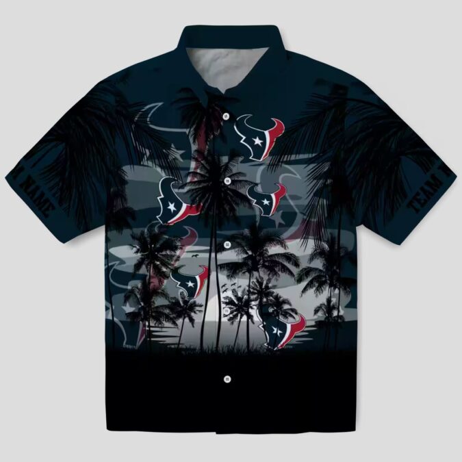 Custom Houston Texans Sunset Hawaiian Shirt - Blue & Black Tropical Design