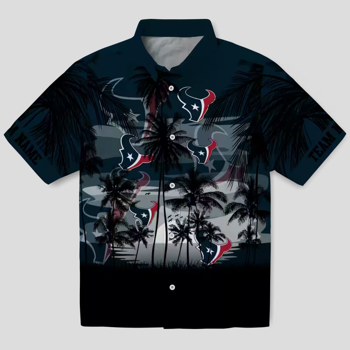 Custom Houston Texans Sunset Hawaiian Shirt - Blue & Black Tropical Design
