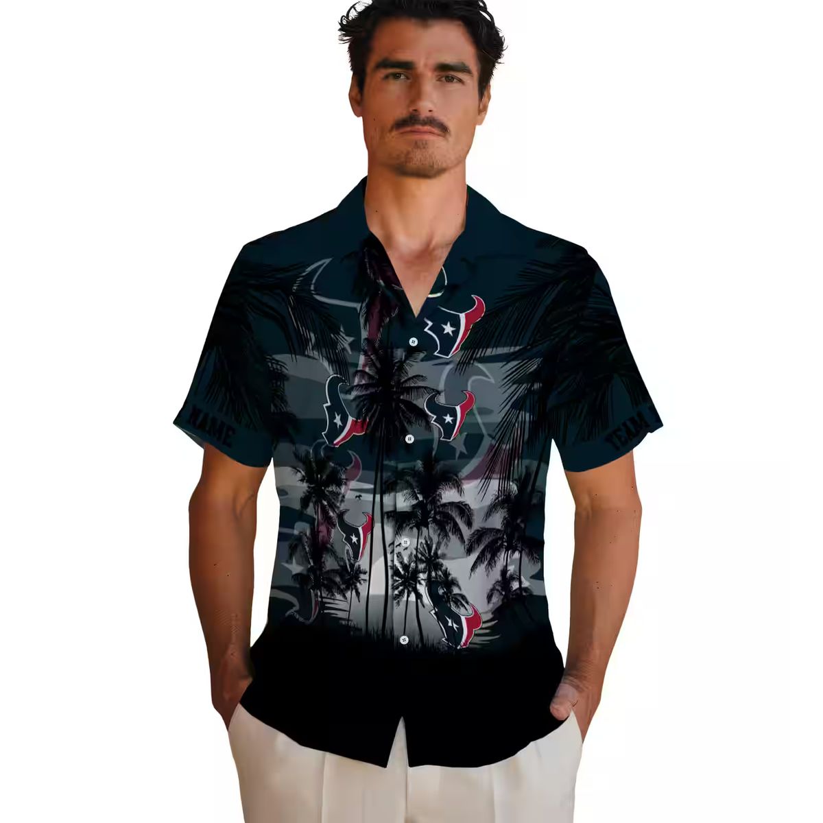 Custom Houston Texans Sunset Hawaiian Shirt - Blue & Black Tropical Design