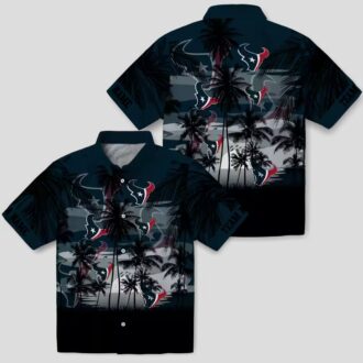 Custom Houston Texans Sunset Hawaiian Shirt - Blue & Black Tropical Design