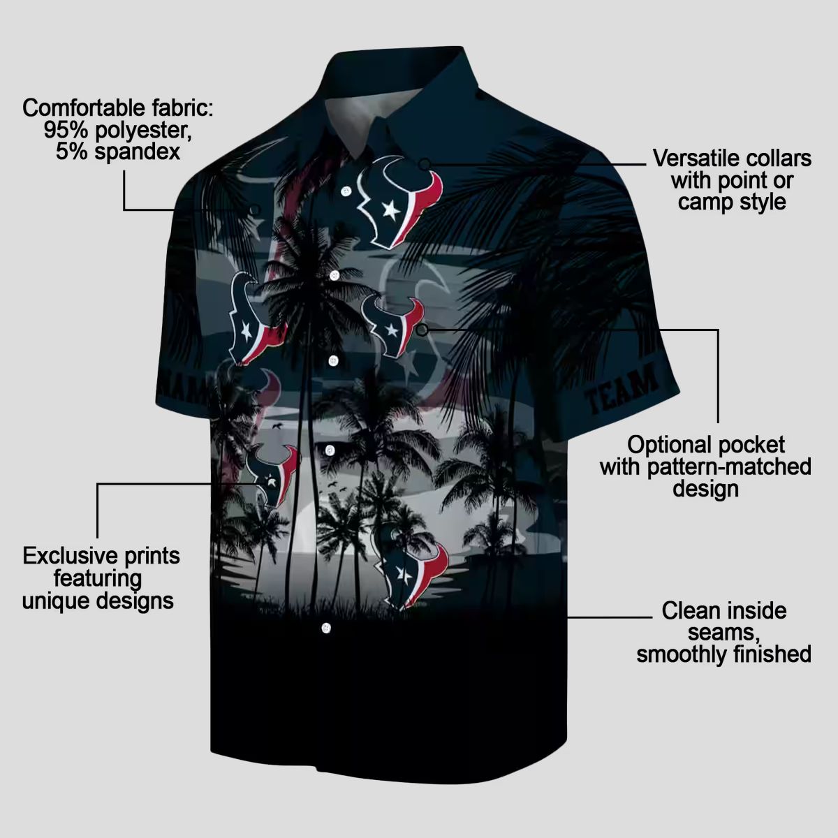 Custom Houston Texans Sunset Hawaiian Shirt - Blue & Black Tropical Design
