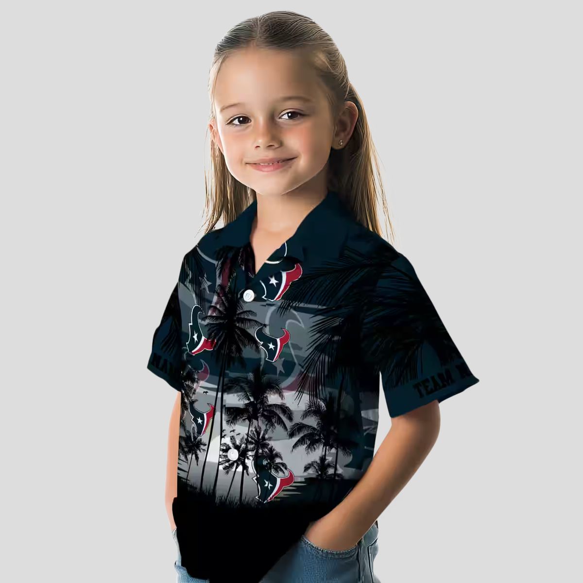 Custom Houston Texans Sunset Hawaiian Shirt - Blue & Black Tropical Design