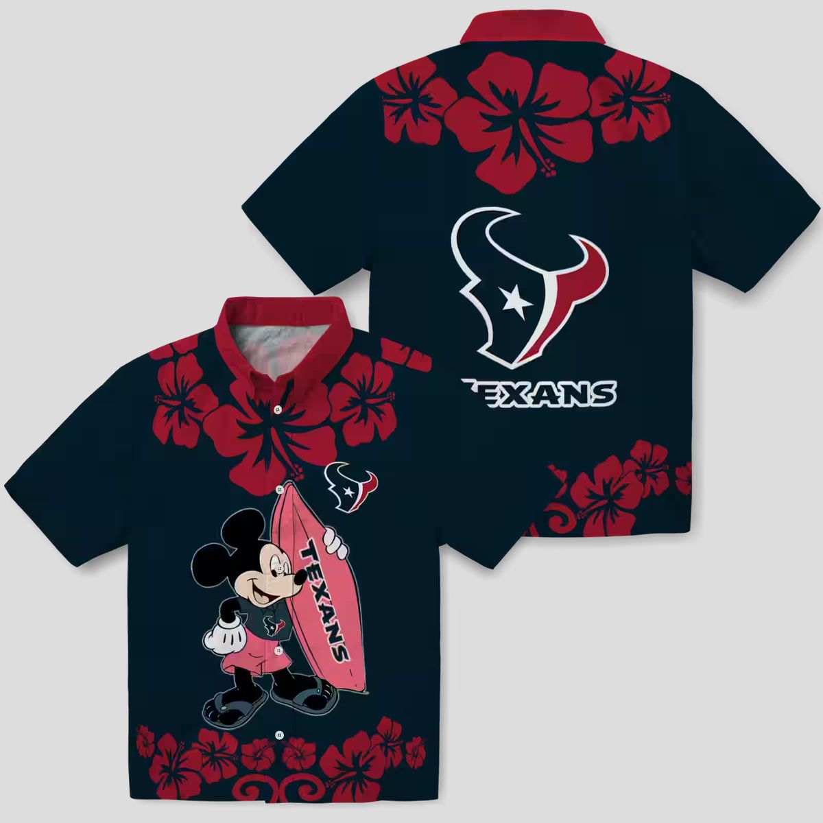 Disney Mickey Surfing Houston Texans Blue Hawaiian Shirt for Men and Women
